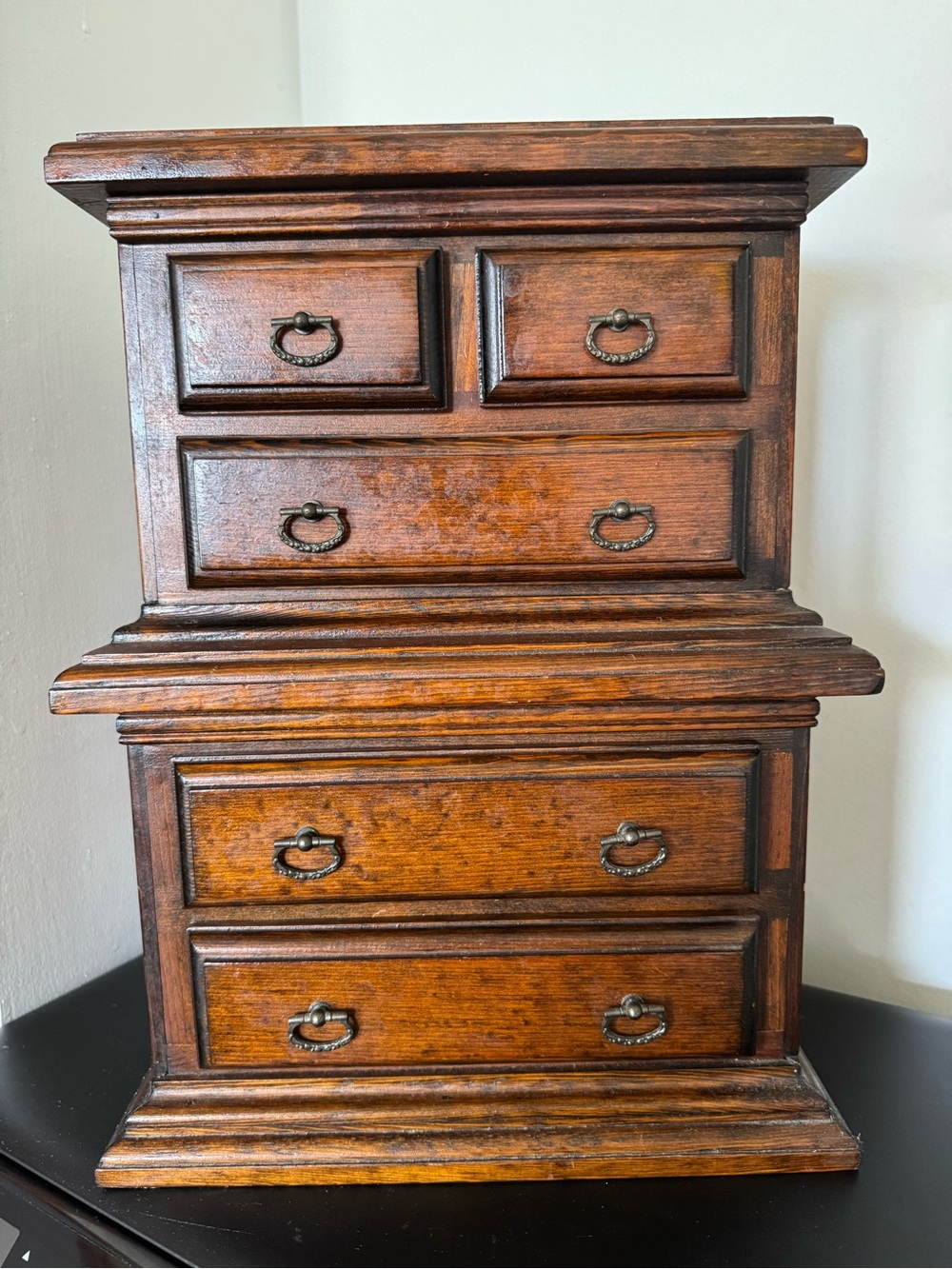 Vintage Wooden Jewelry Chest in Warm Brown
